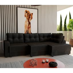Sofá de Canto 5 Lugares Direito Retrátil Lubeck Suede Preto 280 cm