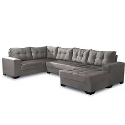 Sofá de Canto 6 Lugares com Chaise Direito Dijon Suede Animale Cinza