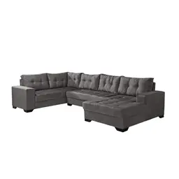Sofá de Canto 6 Lugares com Chaise Direito Dijon Suede Cinza