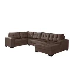 Sofá de Canto 6 Lugares com Chaise Direito Dijon Suede Marrom