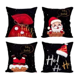 Almofada Natalina com Refil Estampada Tecido Suede 4 Unidades 40cm x 40cm