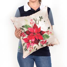 Almofada de Natal de Suede 40cm x 40cm Estampada Ramo de Flores com Refil de Silicone