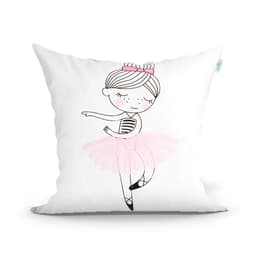 Capa de Almofada Bailarina Branca Estampada Decorativa 45cm x 45cm com Zíper Tecido Microfibra