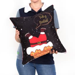 Capa para Almofada Natal Estampada Suede Papai Noel Entalado 40cm x 40cm com zíper