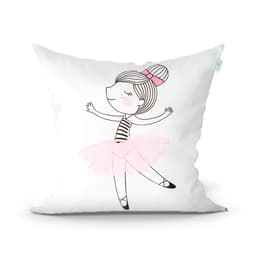 Capa para Almofada de Quarto Bailarina Branca 45cm x 45cm com Zíper Tecido Microfibra