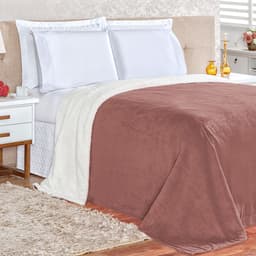 Cobertor Sherpa Queen Rosê Dupla Face Toque de Lã de Carneiro