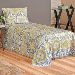 Cobre Leito Estampado Solteiro Amarelo Âmbar 2 Peças
