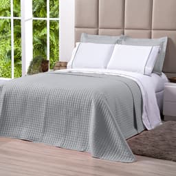 Cobre Leito King Cinza Dupla Face Matelado + Jogo de Cama 100% Algodão King - 7 Peças