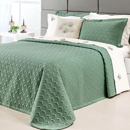 Cobre Leito Liso Super King Verde Micro Percal Peletizado 200 Fios + Jogo de Cama - 7 Peças
