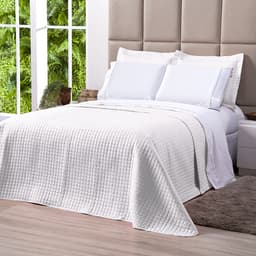 Cobre Leito Queen Dupla Face Branco + Jogo de Cama 100% Algodão - 7 Peças