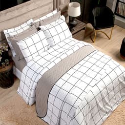 Cobre Leito Solteiro Estampado Grid Branco 2 Peças 100% Algodão 200 Fios