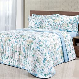 Cobre Leito Tamanho Super King Floral Azul 200 Fios 100% Algodão 3 Peças
