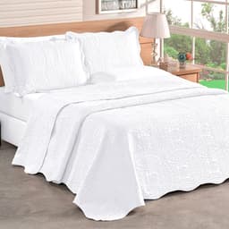 Colcha Branca King Bouti Dupla Face Matelada Ultrassônico + Jogo de Cama Ponto Palito - 7 Peças