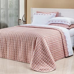 Colcha Solteiro Salmão Listrado Micro Percal Peletizado 200 Fios 2 Peças 2,50m x 1,90m
