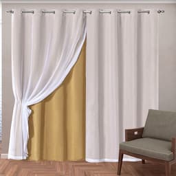 Cortina Blackout Tecido com Voal Corta Luz 70% 2,70m x 2,30m Dourado ideal para Varão Simples de 2 Metros