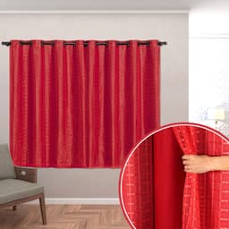 Cortina Blackout com Voal Xadrez 2,80m x 1,60m Vermelho ideal para Varão Simples de 2 Metros