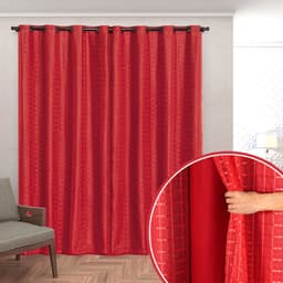 Cortina Blackout com Voal Xadrez 2,80m x 2,30m Vermelho ideal para Varão Simples de 2 Metros