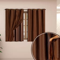 Cortina Blecaute Corta Luz com Voil para Sala ou Quarto Tabaco 2,80m x 1,80m para Varão Simples de 2 metros