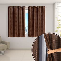 Cortina Blecaute Tabaco com Voal Xadrez Corta Luz 100% 2,80m x 1,60m ideal para Varão Simples de 1,50m