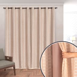 Cortina Blecaute com Voal Xadrez 2,80m x 2,30m Avelã ideal para Varão Simples de 2 Metros