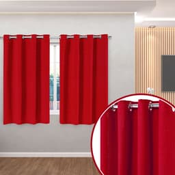 Cortina Rústica Lisa 2,80m x 1,60m Vermelho ideal para Varão Simples de 2 Metros