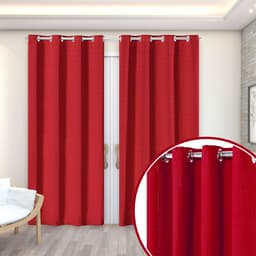 Cortina para Sala Rústica Lisa 2,80m x 2,30m Vermelho para Varão Simples de 2 Metros