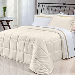 Edredom Dupla Face Queen Size Palha 400 Fios Egípcio 100% Algodão 3 Peças