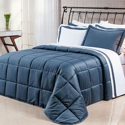 Edredom Dupla Face Super King Azul 400 Fios Egípcio 100% Algodão 3 Peças