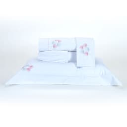 Jogo Cama Natureza Casal Padrão Branco / Rosa Micro Percal Peletizado 200 Fios 4 Peças