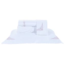 Jogo Cama Torino King Size Branco / Rosa 400 Fios Egípcio 100% Algodão 4 Peças
