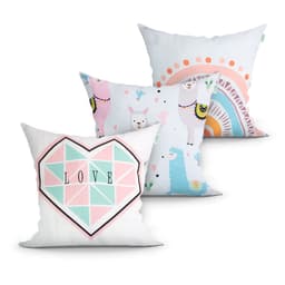 Jogo Capa Almofada Estampada 3 Unidades Brancas 45cm x 45cm com zíper Tecido Microfibra