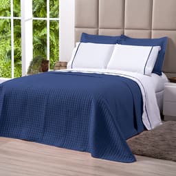 Jogo Cobre Leito Azul Marinho Solteiro Dupla Face Micropercal + Jogo de Cama 100% Algodão - 5 Peças