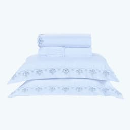 Jogo de Cama King Size Bordado Branco / Prata 100% Algodão 200 Fios 4 Peças
