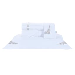 Jogo de Cama Premium Queen Size Branco / Dourado 400 Fios Egípcio 100% Algodão 4 Peças