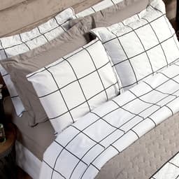 Jogo de Cama Solteiro Estampado Grid Branco 3 Peças 100% Algodão 200 Fios