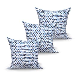 Jogo de Capa de Almofada Grande Decorativa Azul Geométrica 60cm x 60cm 3 Unidades com zíper