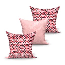 Jogo de Capa de Almofada Grande Decorativa Vermelha geométrica e Rosê 60cm x 60cm 3 Unidades com zíper