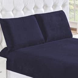 Jogo de Lençol Azul Marinho Queen Size Liso Clássico 3 Peças