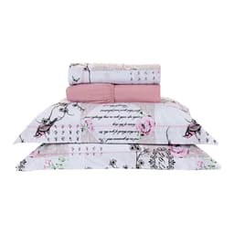 Jogo de Lençol Estampado Queen Size Passarinho 200 Fios 100% Algodão 4 Peças