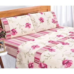 Jogo de Lençol Queen Size Requinte Percal 180 Fios Rosê Floral 4 Peças 2,50m x 2,40m