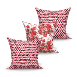 Kit Capa de Almofada Grande Decorativa Vermelha Floral e geométrica 60cm x 60cm 3 Unidades com zíper para Área Externa /Sala