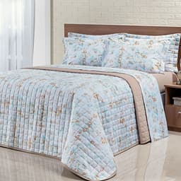 Kit Cobre Leito Estampado Queen Floral Bege 200 Fios 100% Algodão 3 Peças 2,60m x 2,40m
