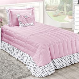 Kit Cobre Leito Infantil Menina Rosa Solteiro 5 Peças com Almofada Decorativa