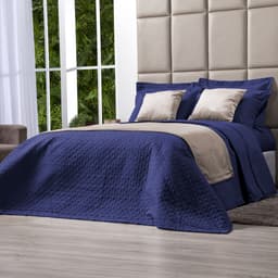 Kit Cobre Leito Queen 100% Algodão Azul Marinho 200 Fios + Jogo de Cama 100% Algodão - 7 Peças