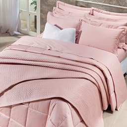 Kit Cobre Leito Queen 400 Fios Egípcio 100% Algodão Rosa + Jogo de Cama - 7 Peças