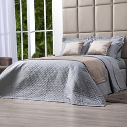 Kit Cobre Leito Solteiro Cinza 100% Algodão 200 Fios Matelado 2 Peças
