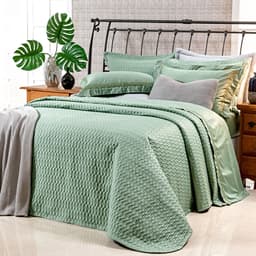 Kit Cobre Leito Super King 400 Fios Egípcio 100% Algodão Verde 3 Peças