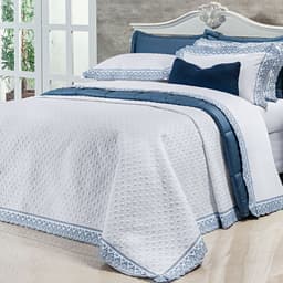 Kit Cobre Leito Tamanho King Size Branco / Azul 400 Fios Egípcio 100% Algodão 3 Peças