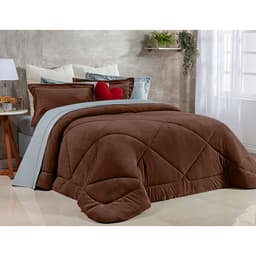 Kit Edredom Queen Size Tabaco Soft Microfibra + Jogo de Cama 400 Fios Micro Percal - 5 Peças