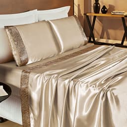 Kit Jogo de Cama de Cetim Charmousse King Prata 4 Peças